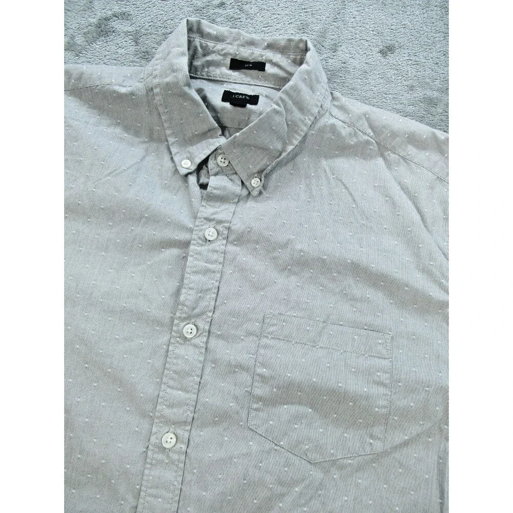 J.CREW Men’s Sz. XL Slim Fit Shirt Buttoned Up Long Sleeve Gray Dots Preppy